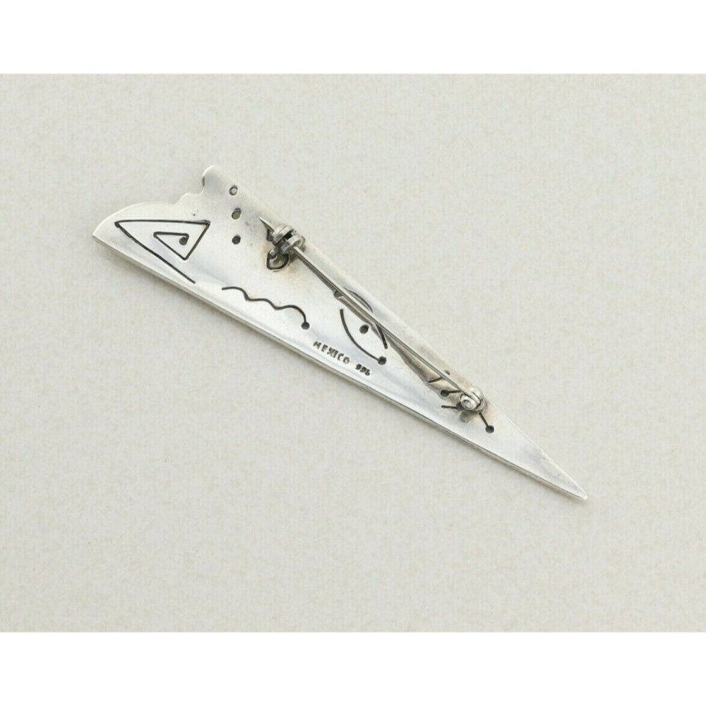 Sterling Silver Modernist Abstract Long Triangle Large Pin Brooch - Picture 5 of 5